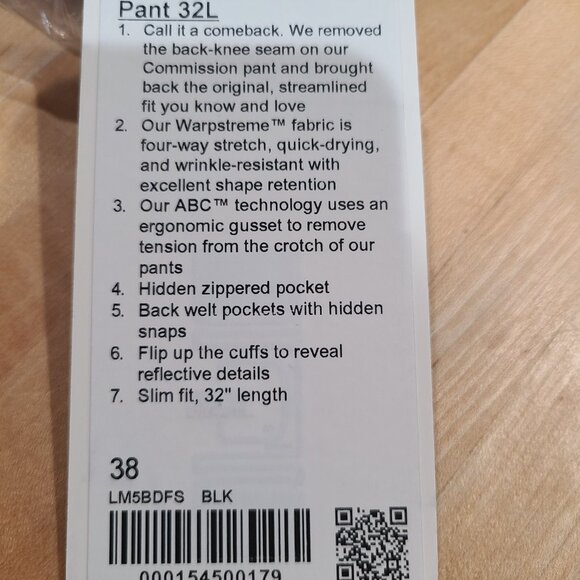 Lululemon Commission Slim-Fit Pant 32L Warpstreme Black - Picture 5 of 5